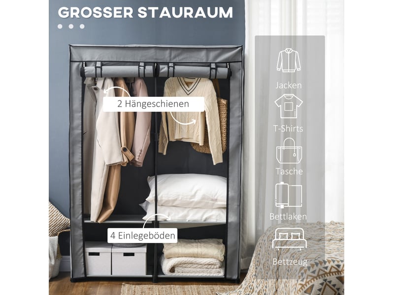  Armoire penderie en tissu avec 2 tringles et 4 étagères homvra  - Conforama D