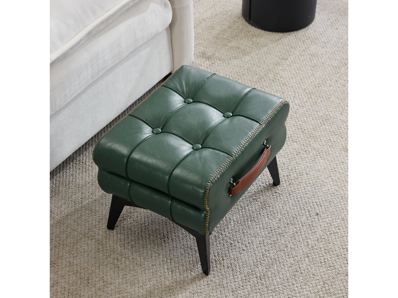  Repose-pieds portable en cuir vert avec pieds en métal. Repose-pieds multifonctionnel. Tabouret à langer polyvalent pour le salon et la chambre. DE-9818-GN - Conforama E