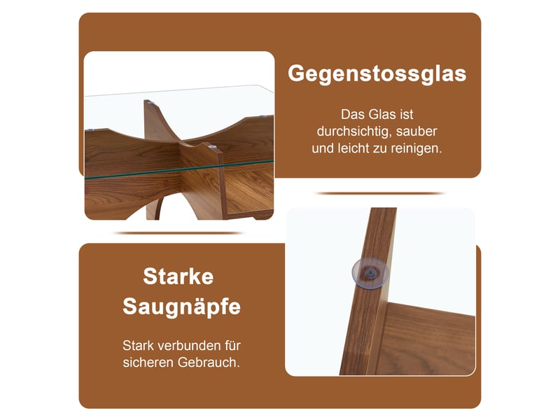  Table basse carrée avec tablette et plateau en verre trempé - lpospi - structure mdf décor noyer 80 × 80 × 40 cm  - Conforama E