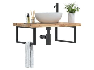 Étagère de vasque murale acier et bois massif d'acacia shl1128