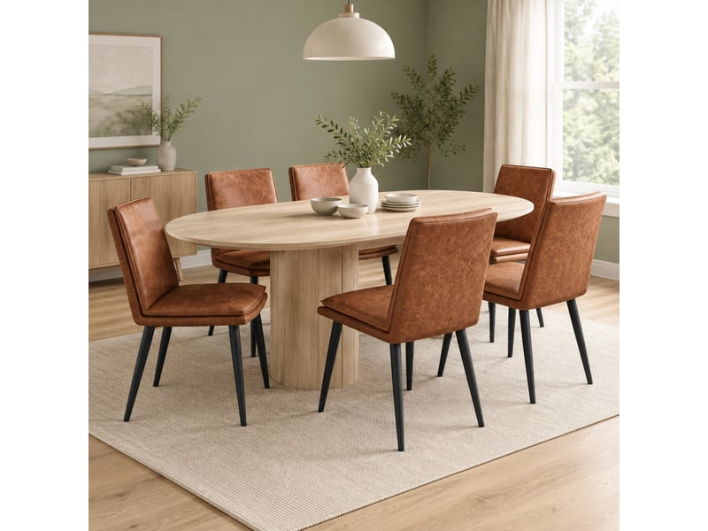 Chaise de salle à manger lot de 6 en pu avec coussin double épaisseur et pieds métalliques, marron, 49×57×84 cm - Conforama B