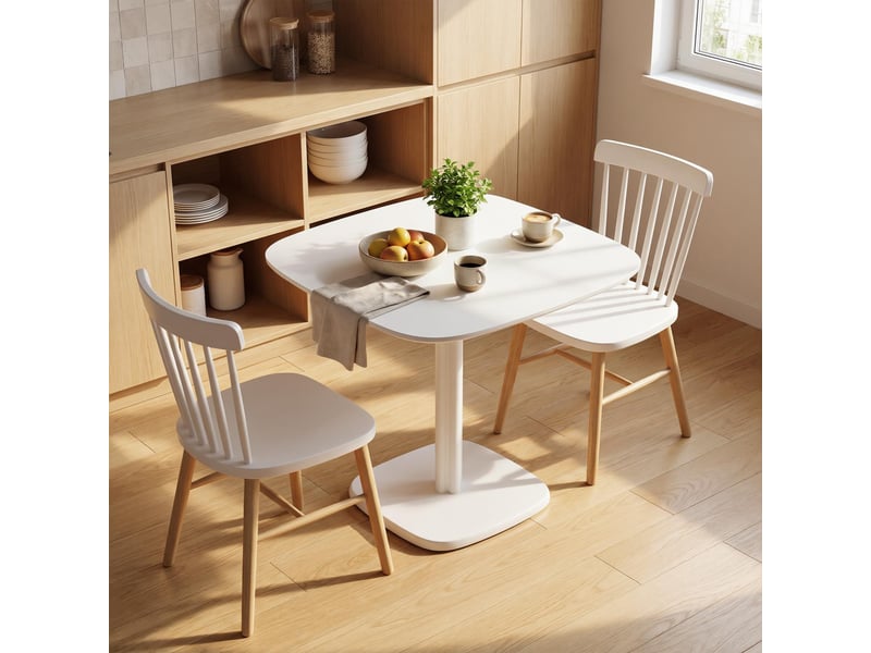  Table à manger pour 4 personne table de cuisine carrée style moderne avec plateau aspect bois, 70 x 70 cm, blanc  - Conforama C