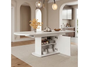 Table à manger ovale extensible 140200x80 cm avec rangement, gain de place, table de cuisine multifonction - blanc