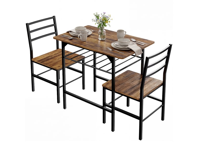  Ensemble table salle à manger avec 2 chaises, table de cuisine avec chaises pour 2 personnes, cadre en métal, marron  - Conforama A