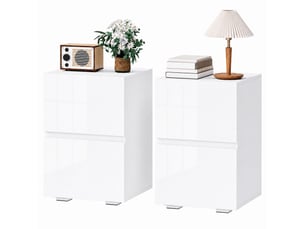 Ensemble de 2 tables de chevet étroites avec 2 tiroirs et façades blanches brillantes