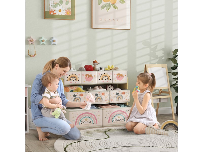 Meuble de rangement pour jouets d'enfants à 3 niveaux avec 9 bacs en tissu, 93 x 30 x 70 cm, jaune  - Conforama B