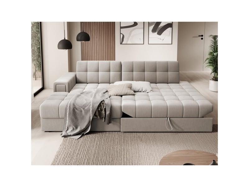  Canapé d'angle convertible cubito beige 240 cm avec coffre de rangement et couchage  - Conforama B