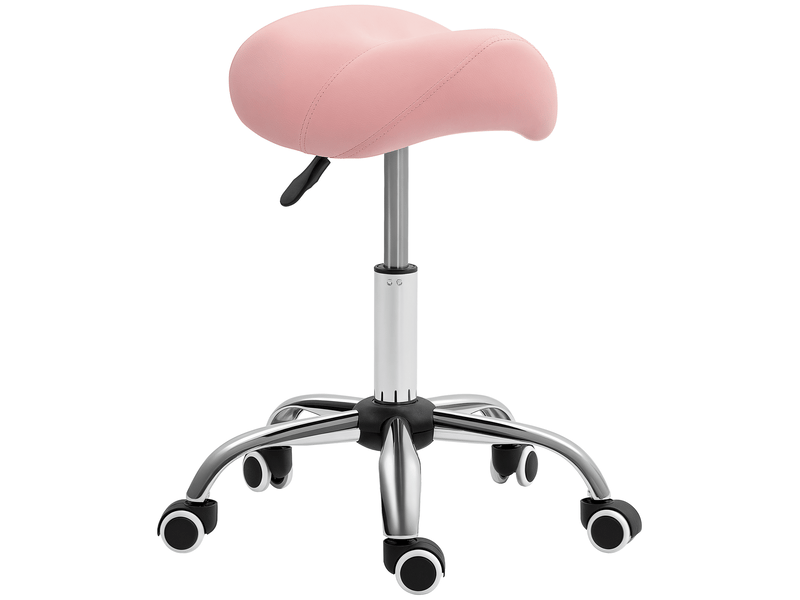  Tabouret de travail à roulettes réglable en hauteur 49-61 cm pivotant 360° pour salon et spa rose  - Conforama A