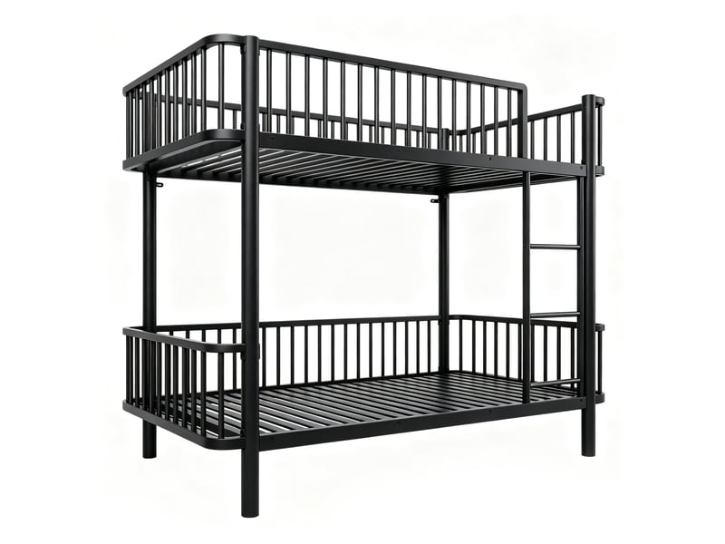  Lit superposé enfant 90x200 cm noir métal, dimensions 208,6x97,8x167,2 cm, barrières de sécurité  - Conforama D