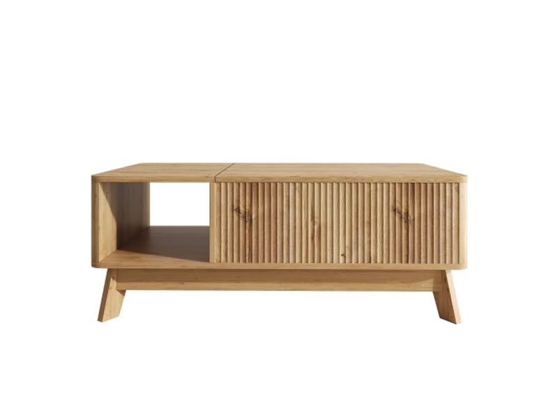 Table basse relevable mdf avec rangement latéral ouvert — effet ondulé, design moderne  - Conforama A