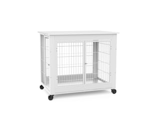 Cage d'intérieur style meuble 80x56x69,5 cm – blanche – 3 accès, toit ouvrant et roulettes verrouillables