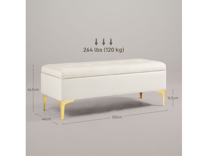  Banc de rangement tcqpz 120 x 44 x 44,5 cm capitonné avec rangement beige  - Conforama C