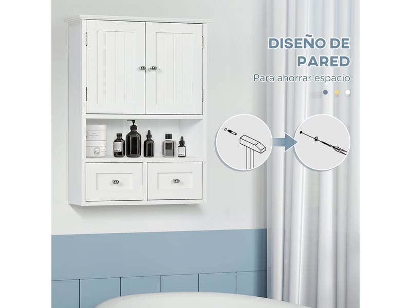  Armoire murale salle de bain blanche, 2 portes, 2 tiroirs et étagère, 50,8 x 17,8 x 66 cm  - Conforama W