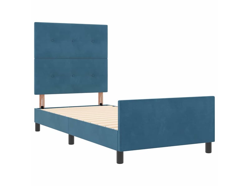  Lit simple- lit adulte -  lit à ressorts avec tête de lit bleu foncé 100 x 200 cm velours  - Conforama D