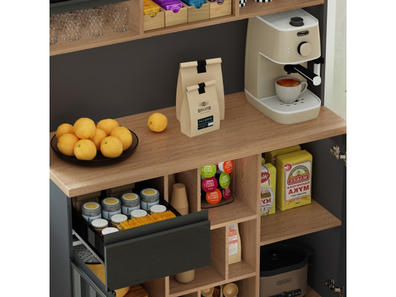  Buffet de cuisine haut, façades contrastées et étagères réglables, 105 × 45 × 185 cm, noir  - Conforama E