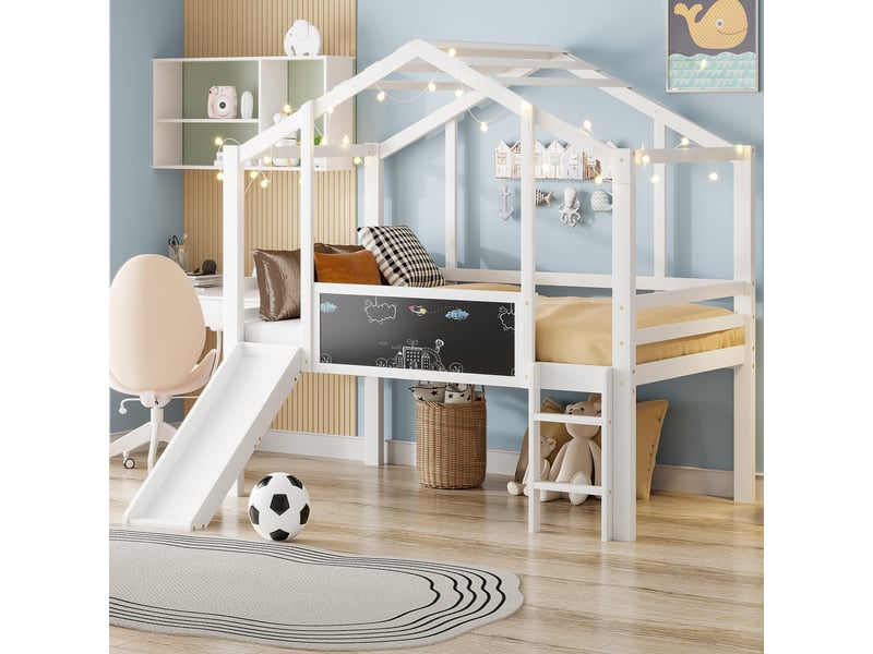 Lit mezzanine 90x200 cm coloris blanc bois massif lit enfant blanc - Conforama D