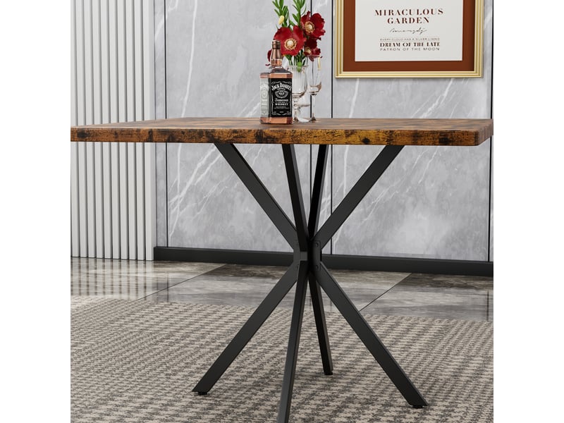 Table de salle à manger carrée 4 à 6 personnes avec patins antidérapants en mdf et métal marron - Conforama D