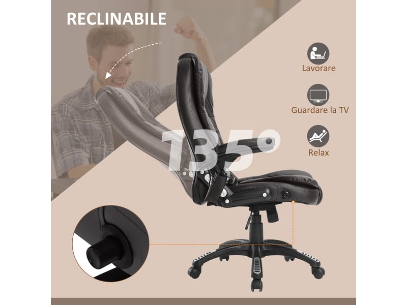  Chaise de bureau massante avec chauffage, similicuir marron, hauteur réglable 111-121 cm  - Conforama W