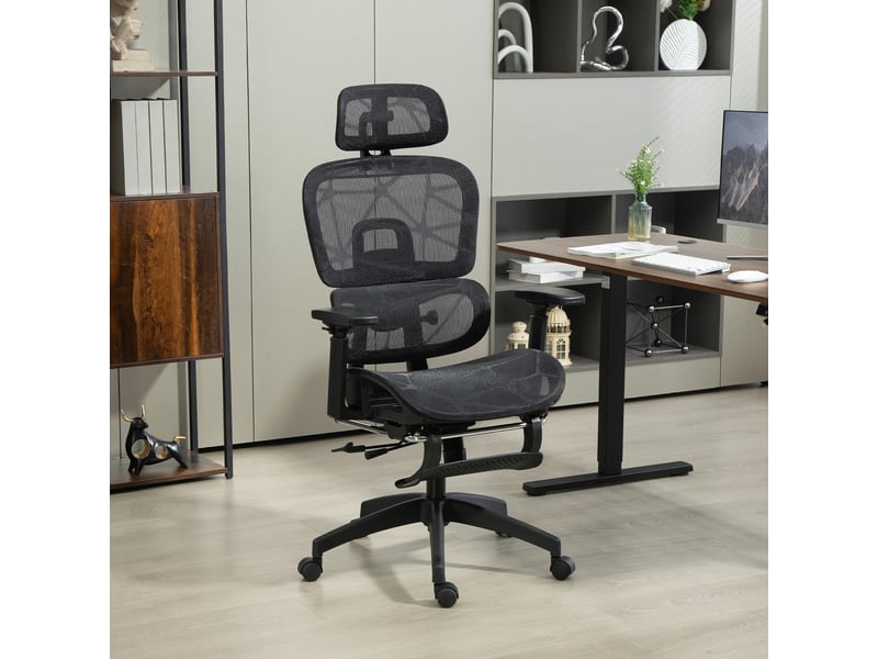  Fauteuil de bureau ergonomique, chaise bureau, maille (100 % polyester), 66x64x122cm, noir  - Conforama C