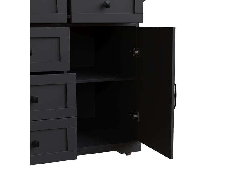 Îlot de cuisine 147x44(70)x93 cm avec 6 tiroirs et plateau pliable, bois et noir - Conforama E