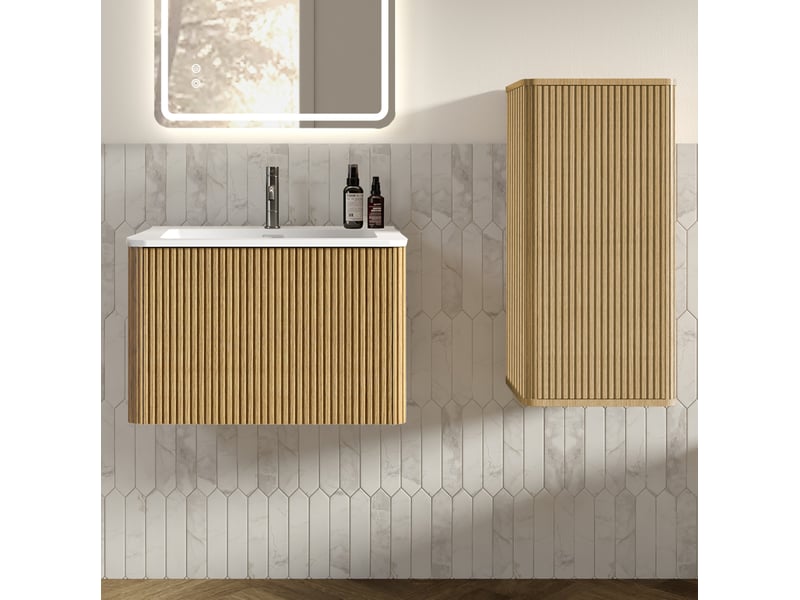 Ensemble lavabo suspendu avec colonne 61x46.5x37 cm coloris chêne - Conforama B