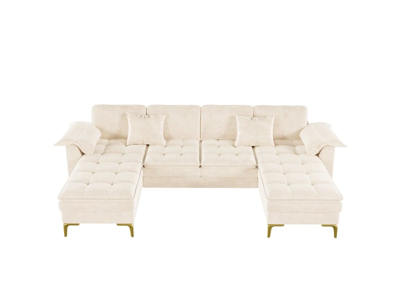 Canapé d'angle panoramique fixe 4 places tissu beige - Conforama A