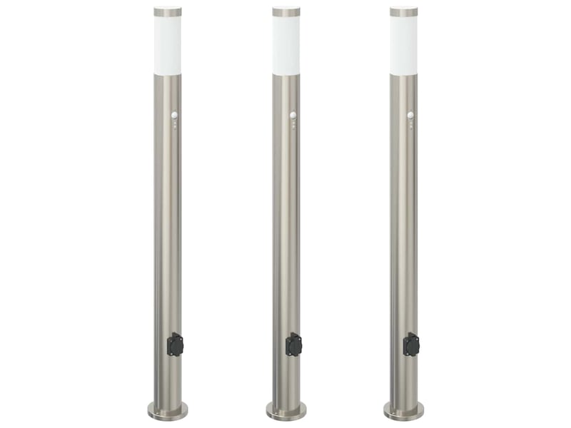Lot de 3 borne lumineuse avec détecteur et prise 110 cm acier inoxydable ip44 shl60222 - Conforama A