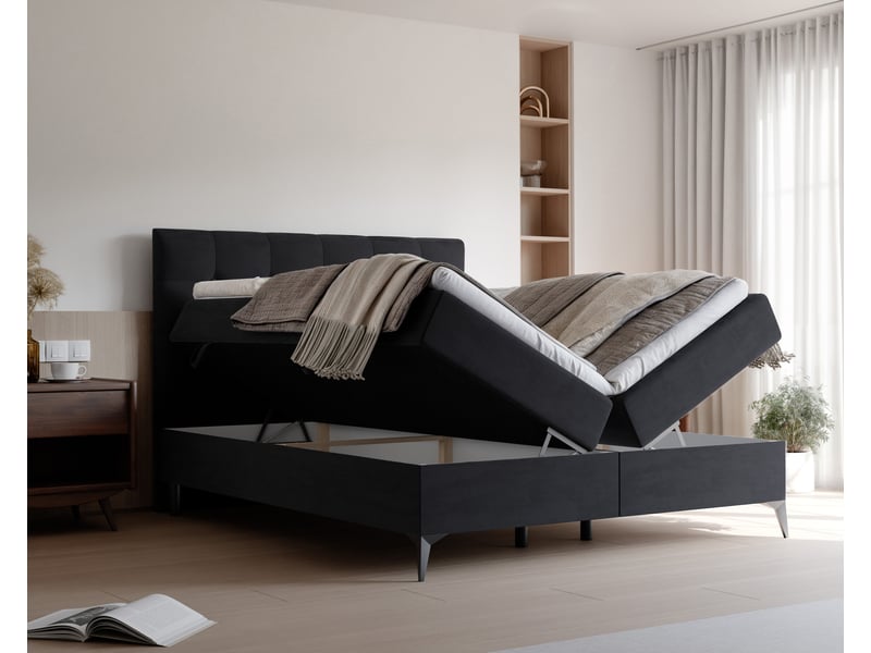  Lit coffre bailey - 160x200 cm - avec matelas et surmatelas - velours doux - noir BAILEY - Conforama C