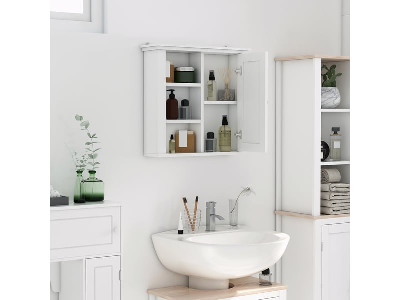  Armoire murale salle de bain blanche, 1 porte, 3 niches, étagère réglable, 53 x 14,5 x 50,5 cm  - Conforama C