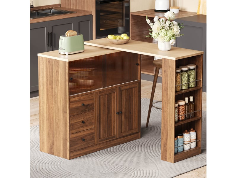 Îlot de cuisine 172x40x96 cm extensible avec plateau rotatif coloris naturel - Conforama B