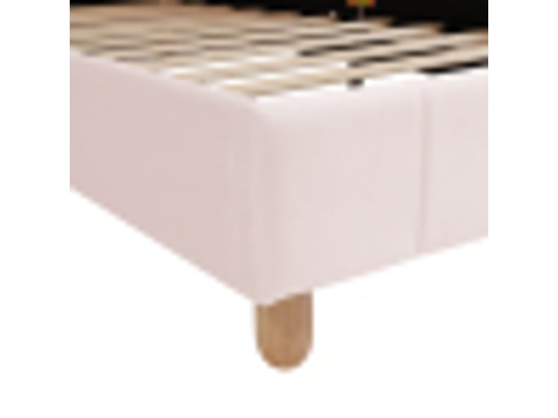  Lit banquette enfant 90 × 200 cm, accoudoirs modulables, poches latérales, capitonné, pieds en bois massif, velours rose  - Conforama E