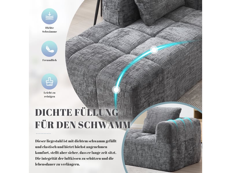  Canapé 2 places en chenille gris avec méridienne, coussin inclus et poches latérales pratiques  - Conforama D