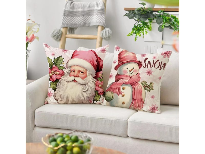  Lot de 4 housses de coussin de noël, 45 x 45 cm, décoration d'intérieur, coussins décoratifs, rose  - Conforama E