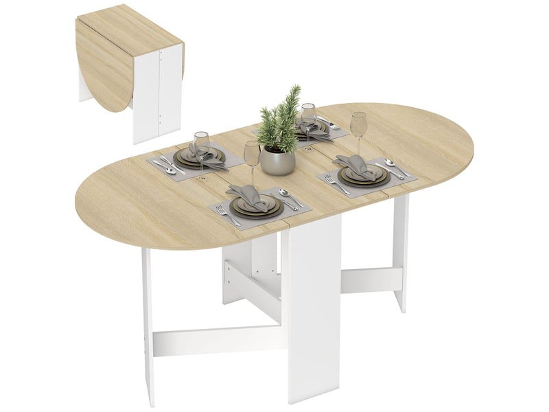  Table à manger pliante, table pliante cuisine ovale jusqu'à 6 personnes, pour petits espaces, salle à manger, bois naturel  - Conforama A