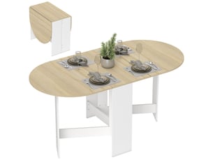 Table à manger pliante, table pliante cuisine ovale jusqu'à 6 personnes, pour petits espaces, salle à manger, bois naturel
