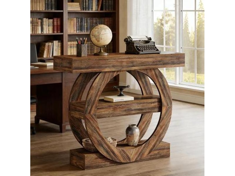  Console avec 3 étagères ouvertes et structure stable pour salon et entrée, en bois, marron rustique, 105 × 30 × 85 cm  - Conforama C