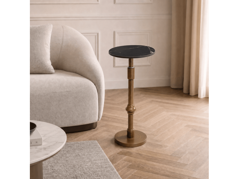  Table d'appoint ovale réglable en hauteur, plateau noir en pierre frittée et piètement en métal doré, 30 x 25 x 59-95 cm  - Conforama A