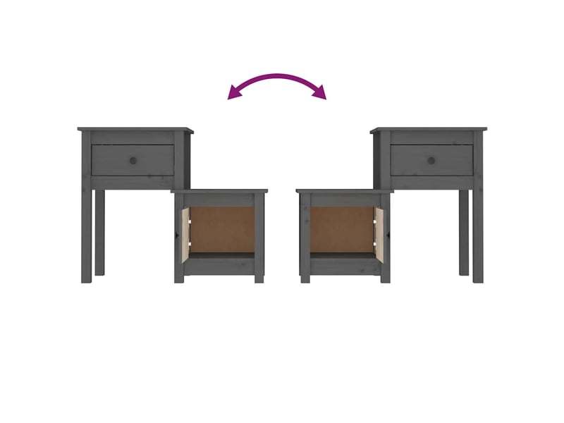  Lot de 2 tables de chevet - cabinet de chevet - table de nuit gris 79,5x38x65,5 cm bois de pin massif  - Conforama E