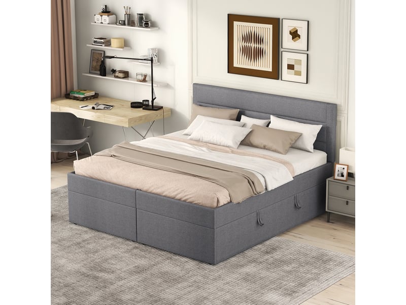  Lit coffre 2 places 140x200 cm avec rangement coloris gris  - Conforama B