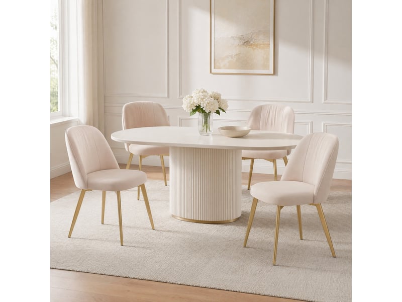  Lot de 4 chaises de salle à manger,53x50x80 cm,velours,beige et doré  - Conforama B
