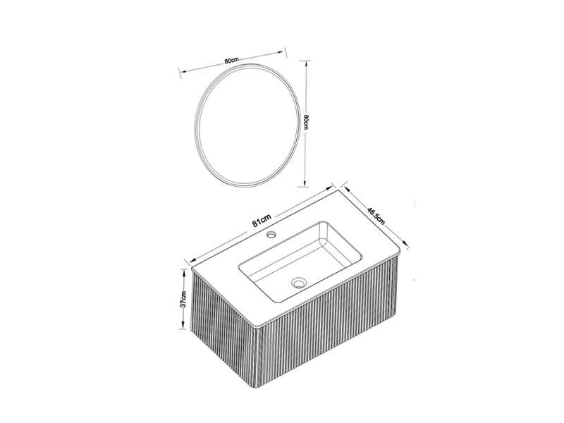  Ensemble meuble salle de bain avec miroir led, vasque suspendue 80 cm, anti-buée prémonté  - Conforama C