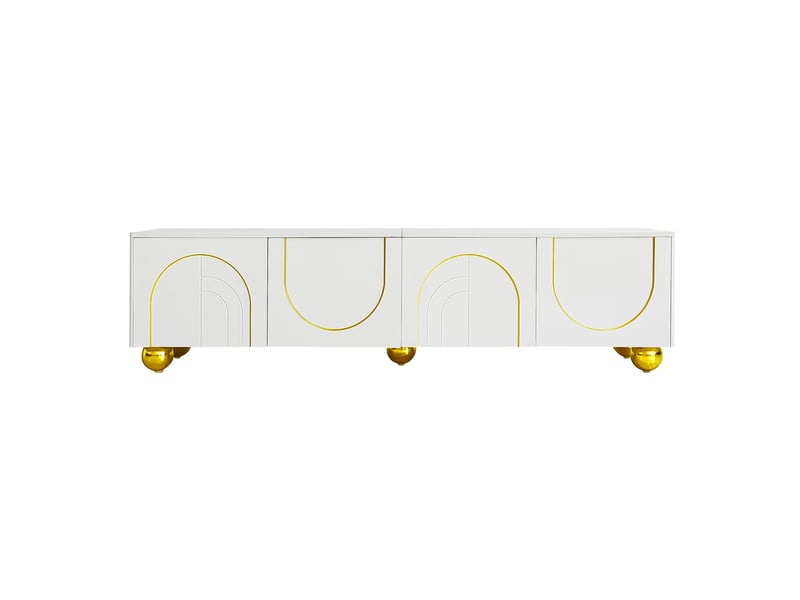  Meuble tv design avec portes structurées, tiroirs et niches – finitions dorées, rangement élégant  - Conforama A