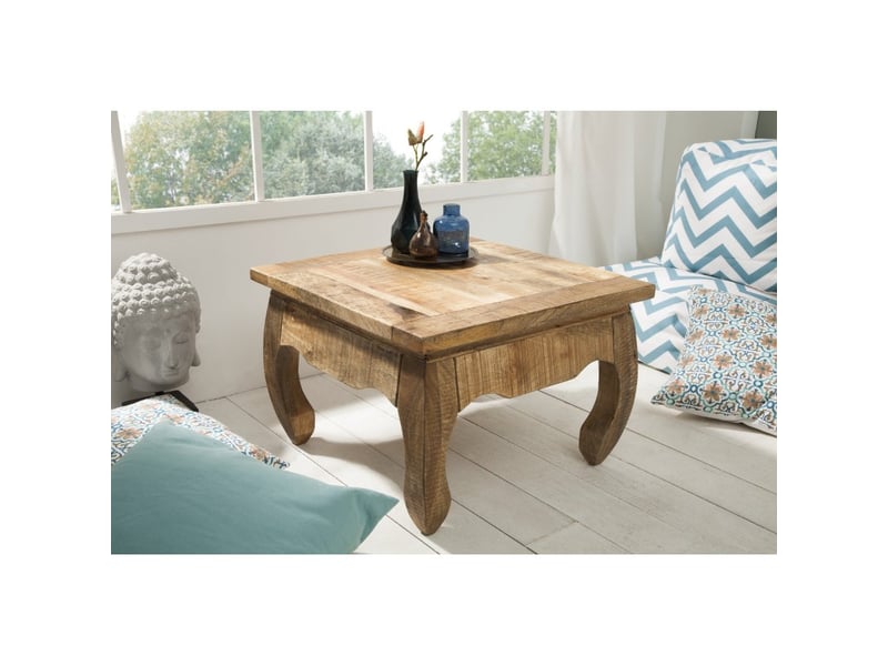  Table basse lunara bois massif de manguier pieds arqués – table carrée design classique naturel  - Conforama B