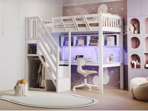 Lit mezzanine 90x200 cm <strong>LEYTN</strong> <strong></strong> coloris blanc