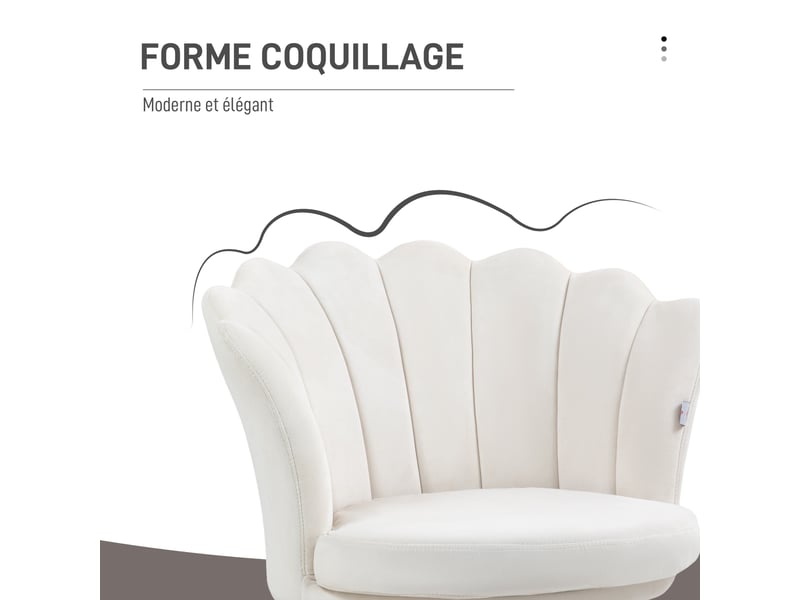  Fauteuil coquillage en velours avec pieds en métal 67x64x77 cm  - Conforama E