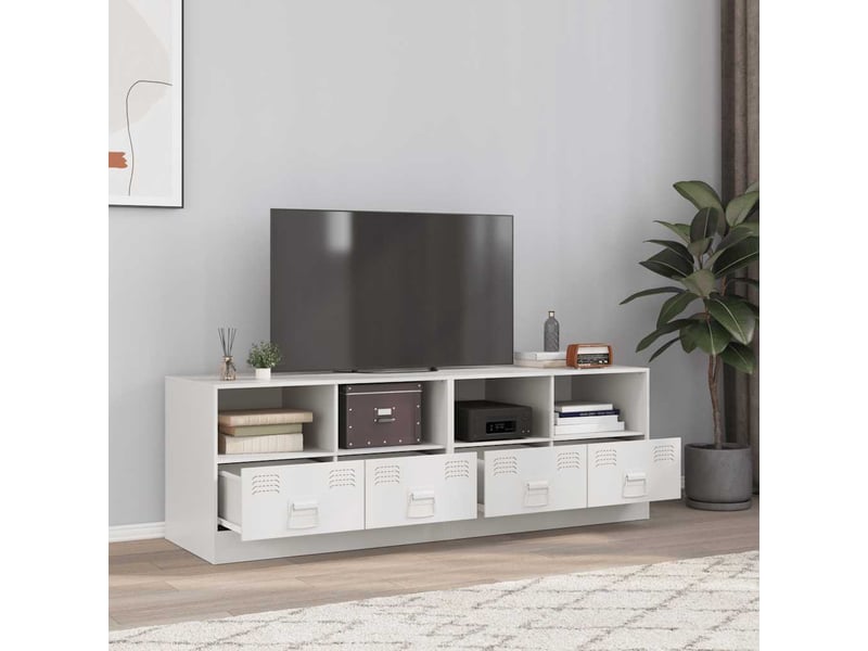  Lot de 2 meuble tv bas salon blanc 67x39x44 cm acier shl25010  - Conforama B