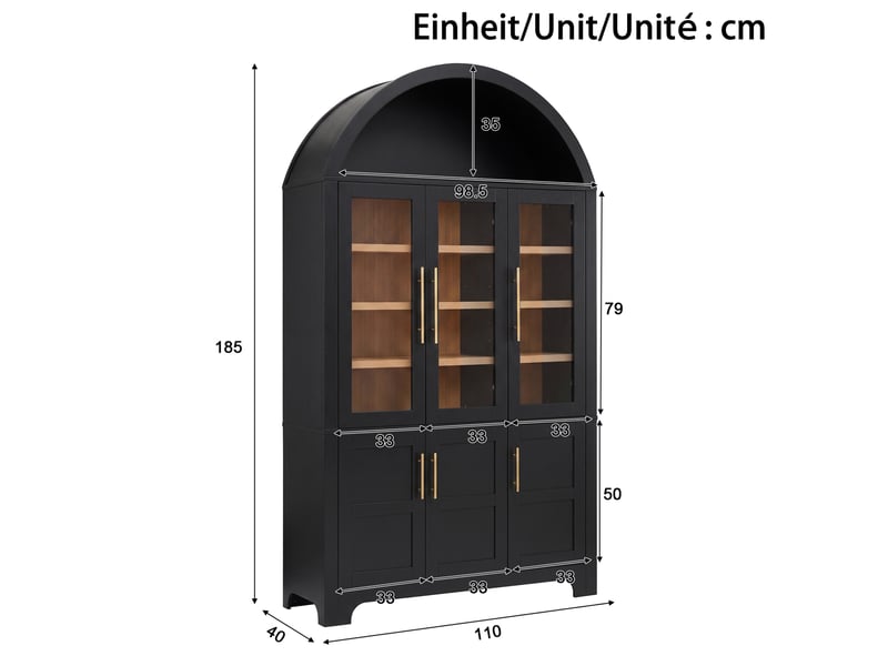 Buffet haut 6 portes avec niche arquée 110x40x185 cm noir - Conforama C