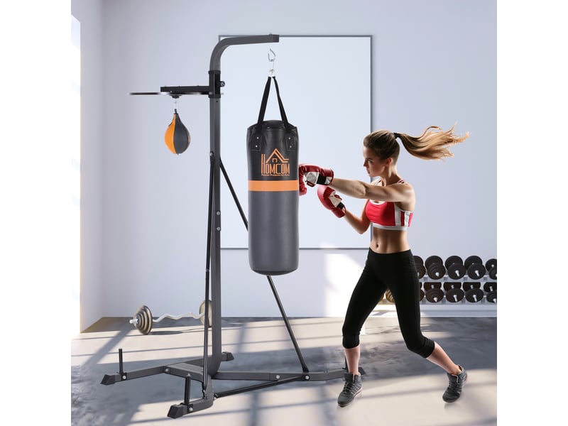  Support sac de frappe 2 en 1, charge max 100 kg, support rotatif acier pour sacballe 20 kg, hauteur réglable, intérieur, noir  - Conforama D