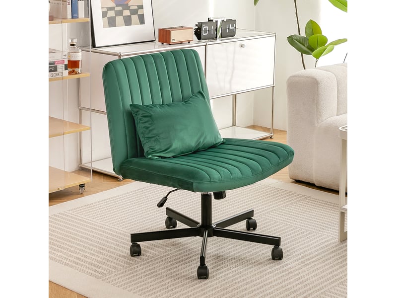  Chaise de bureau moderne verte en tissu, réglable en hauteur, pivotante 360° avec roulettes silencieuses  - Conforama B