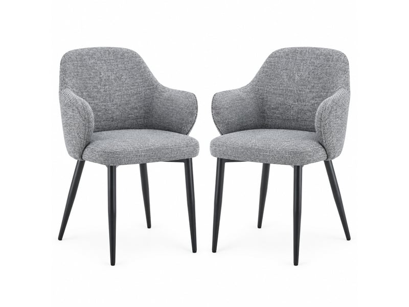  Lot de 2 chaises de salle à manger,53x56,5x83 cm,tissu et métal noir,gris  - Conforama A